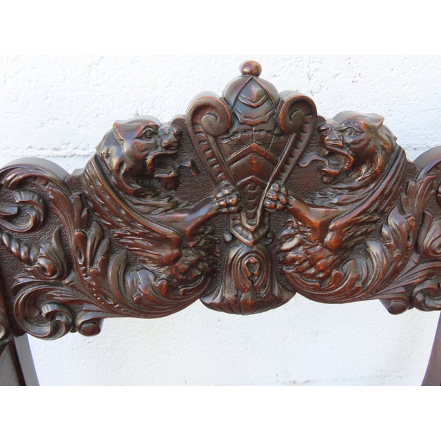 Late 1800s Gothic Heavy Hand Carved Throne His and Hers Curule Chairs 6570d For Sale - Image 17 of 18