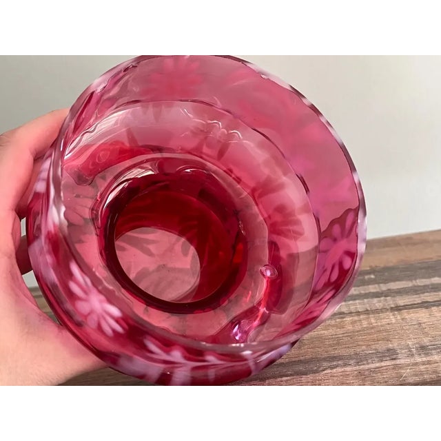 Glass 1940s Cranberry 'Daisy & Fern' Apothecary Jar Attributed to Fenton for l.g. Wright For Sale - Image 7 of 8