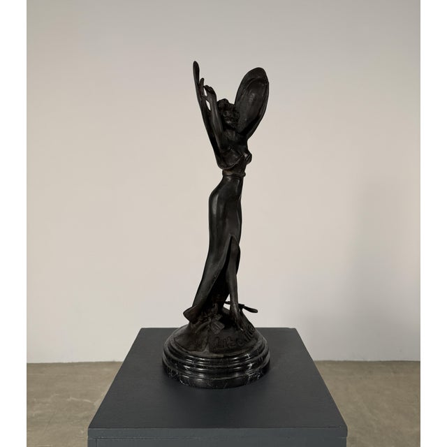 Metal Art Nouveau Bronze “Libellule” Dragonfly Woman Sculpture on Marble – 18” Tall For Sale - Image 7 of 10