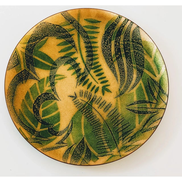 Awesome botanical enamel plate by AnneMarie Davidson. Highly sold after artist signed. The greens and the golds are...
