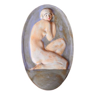 Art Deco Plaster Wall Medallion of Nude Female, 1930s For Sale