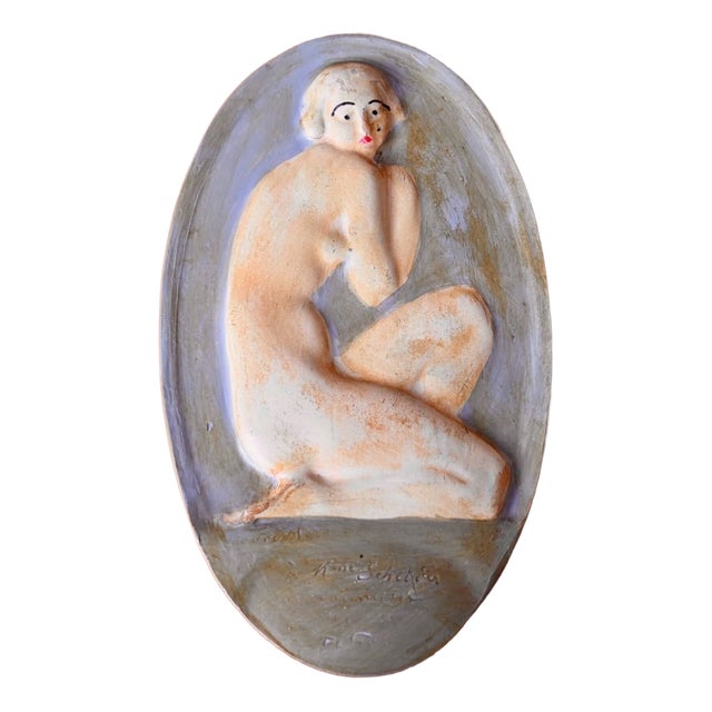 Art Deco Plaster Wall Medallion of Nude Female, 1930s For Sale