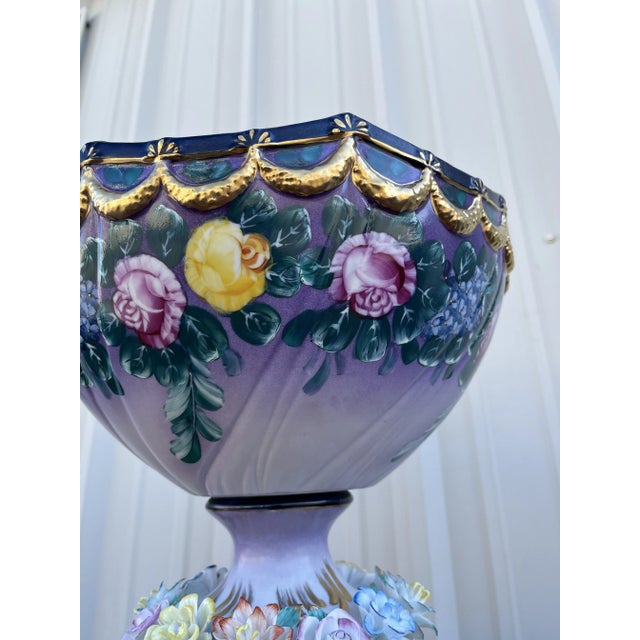 Rococo Dresden Signed Porcelain Centerpiece Bowl- Applied Flowers, Cherub Faces For Sale - Image 3 of 12