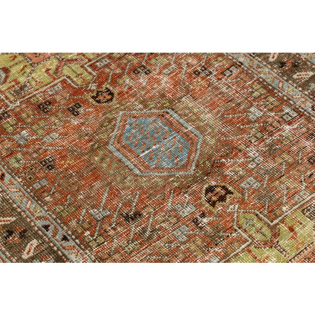 Antique Heriz Runner Rug With Distressed Terracotta and Sage Patina 3x10 For Sale - Image 9 of 9