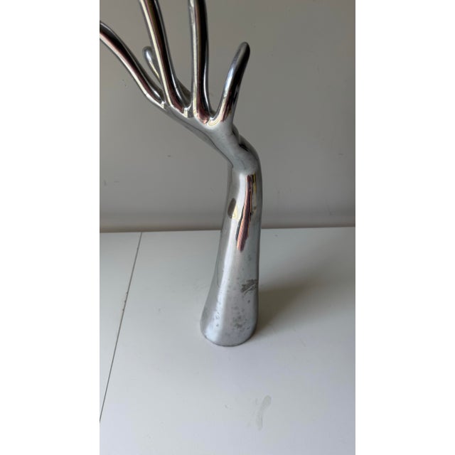 Silver 1990s Cast Aluminum Chrome Hand Sculpture For Sale - Image 8 of 9