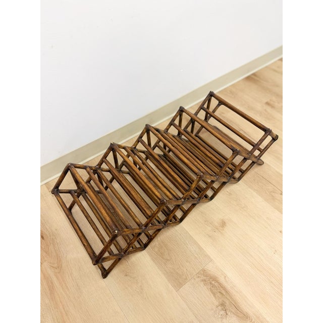 Mid 20th Century Vintage Dark Bamboo Twelve Bottle Wine Rack Coastal Boho Bar Accent For Sale - Image 5 of 8