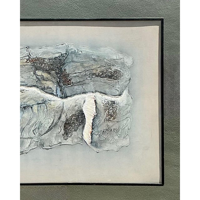 Light Gray Vintage Mixed Media Abstract Relief Painting For Sale - Image 8 of 18