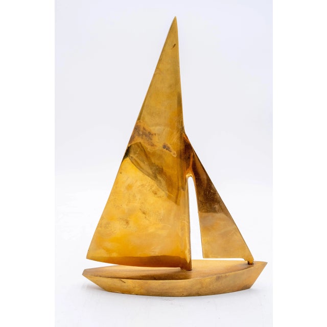 Pair of Mid Century Modern Nautical Brass Sailboats For Sale In Philadelphia - Image 6 of 7