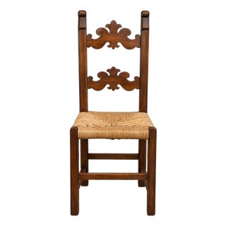 Vintage Italian Carved Walnut Rush Seat Dining Chairs – Set of 6 For Sale