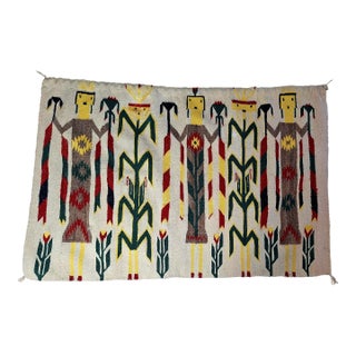 Authentic Vintage Ceremonial Inspired Yeibichei Navajo Pictoral Yei Rug 1950s For Sale