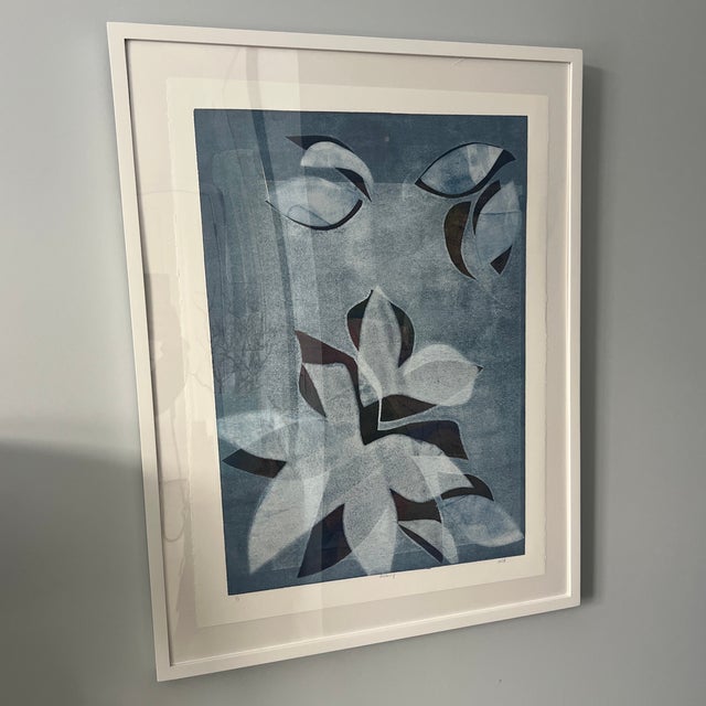Original Framed Abstract Floral Monotype Print by Merrill Bullis