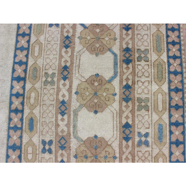 Large Vintage Turkish Rug With Stylized Geometric Design in Blue, Ivory, Tan For Sale - Image 9 of 12