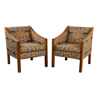 Mid-20th Century Mid Century Modern Pair Chairs With Oak Frames and Floral Fabric For Sale