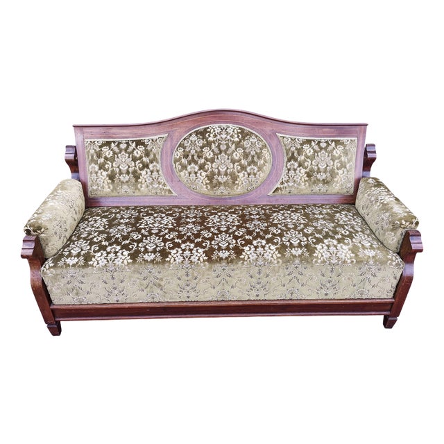 Italian Art Nouveau Sofa Bed in Damask Fabric For Sale
