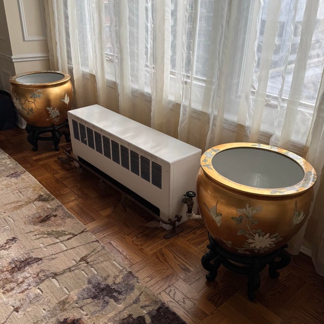 Wood 20th Century Chinese Porcelain Fish Pots / Planters — A Pair For Sale - Image 7 of 9