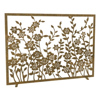 Aged Gold Lacey Floral Fireplace Screen For Sale