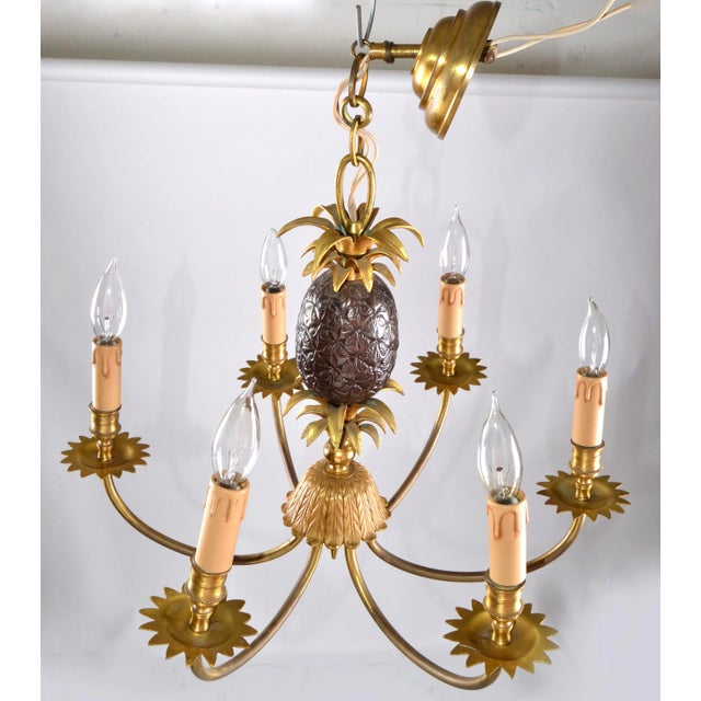 Maison Charles Maison Charles Neoclassical Six Light Pineapple Bronze Chandelier With Sleeves For Sale - Image 4 of 11