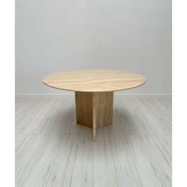 Stone Large Italian Round Travertine Dining Table, 1970s For Sale - Image 7 of 7