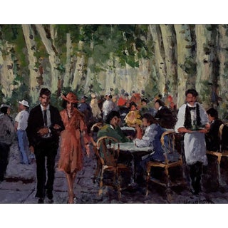Lunch Time in Provence by Jan S. Haughom | Acrylic Painting of people dining outdoors in a café For Sale