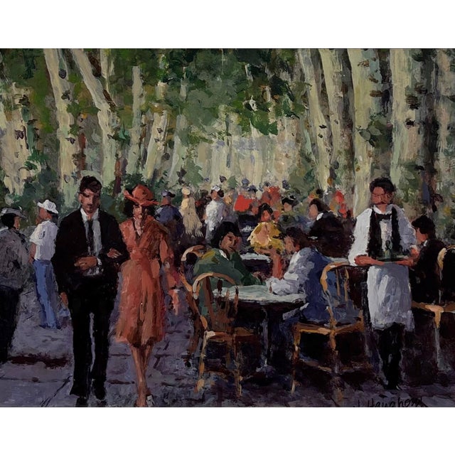 Lunch Time in Provence by Jan S. Haughom | Acrylic Painting of people dining outdoors in a café For Sale