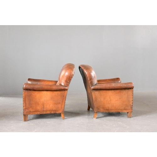 Art Deco French Leather Armchairs 1920s, Set of 2 For Sale - Image 10 of 17
