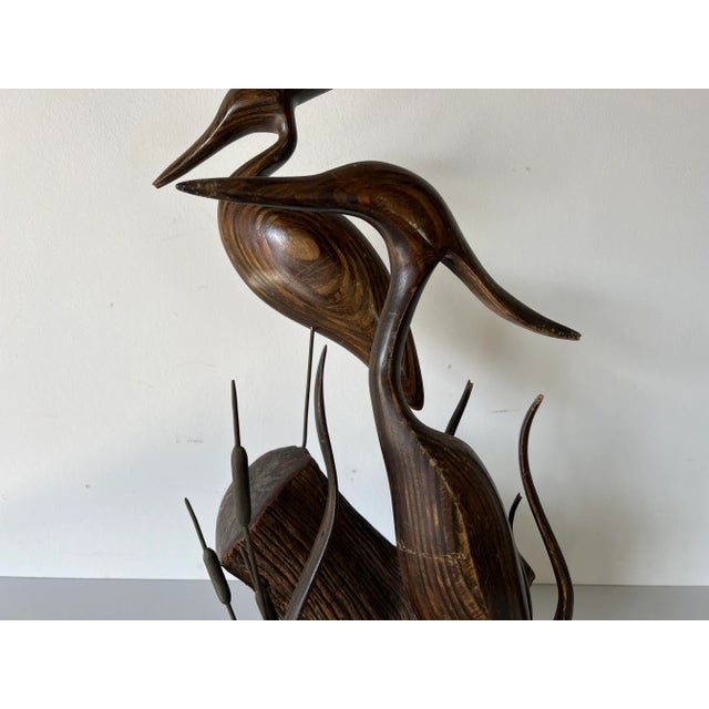 Brown Vintage Carved Wood Heron Bird Sculpture For Sale - Image 8 of 13