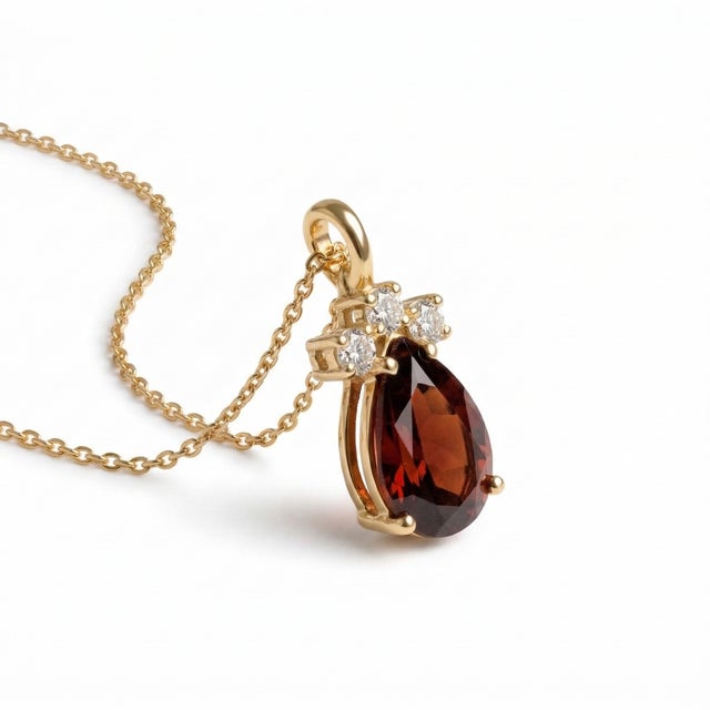Contemporary Garnet Cubic Zircona Pendant, January Birthstone Necklace For Sale - Image 3 of 4