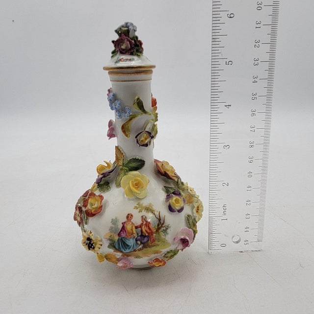 Ceramic Set of 2 Antique Meissen-Style Porcelain Covered Jar and Vase Carl Thieme Dresden Mark For Sale - Image 7 of 9