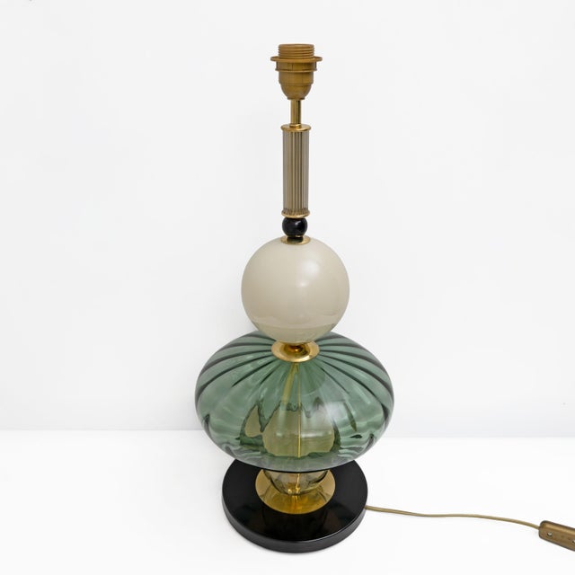 Geometric Murano Glass Table Lamps in Green and White from Sottsass, 2000, Set of 2 For Sale - Image 4 of 8