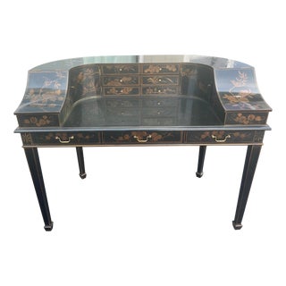 Stylish Black and Gold Lacquered Chinoiserie Desk For Sale