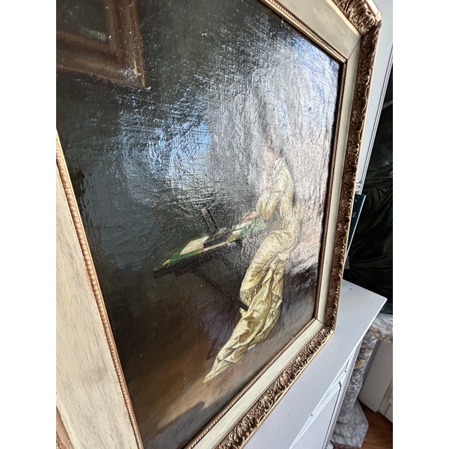 Early 20th Century B. Troncoso “Lady in Yellow at Her Desk” – After Thomas Wilmer Dewing Elegant Gilded Age Interior Scene For Sale - Image 4 of 7