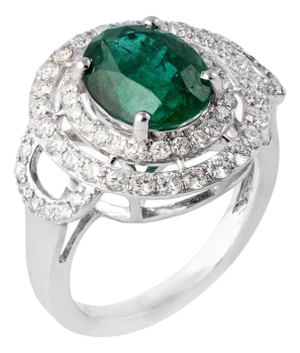 3.36 Carats Natural Zambian Emerald Ring with 1.01 Carats Diamonds and 14k Gold