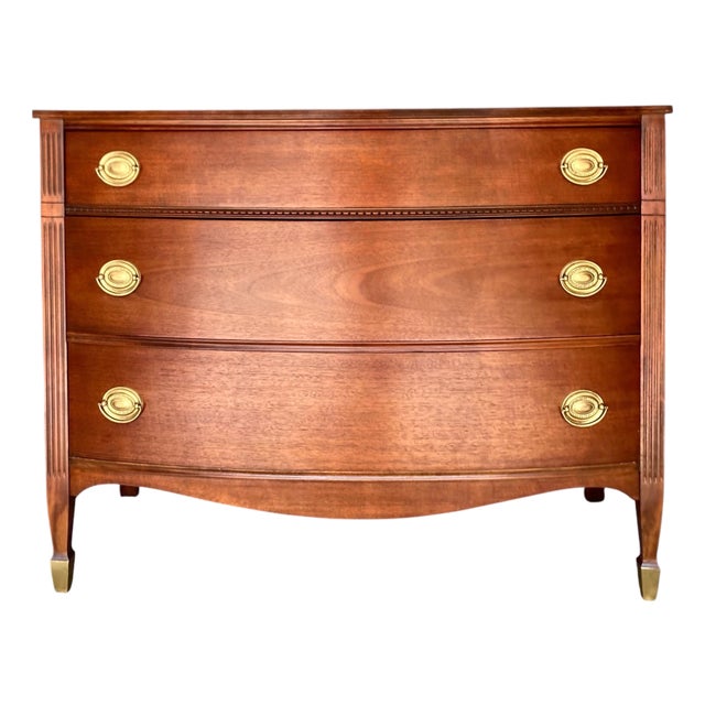 Vintage Federal Revival Mahogany Chest | Serpentine Front | Reeded Columns | Entry, Foyer or Bedroom Storage For Sale
