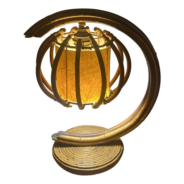 Rattan and Bamboo Table Lamp by Louis Sognot, 1960s For Sale
