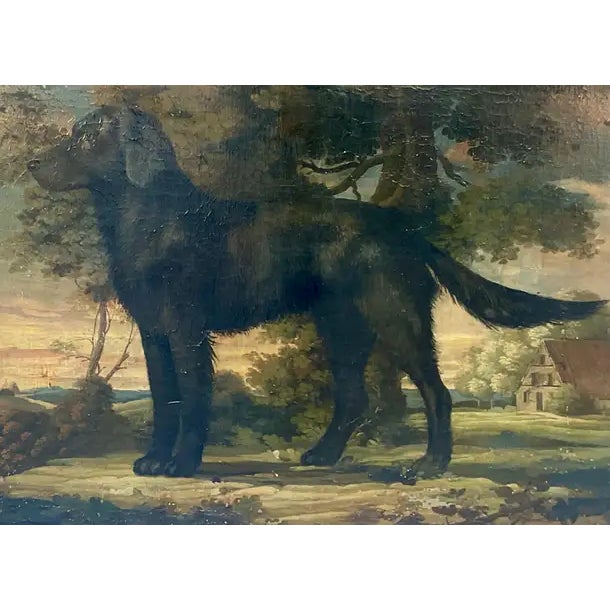 19th Century Black Labrador Retriever Painting, Oil on Canvas in Giltwood Frame For Sale - Image 5 of 11