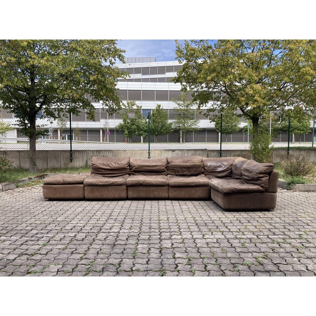 Vintage Brown Leather Sofa from Rolf Benz, 1970s, Set of 6 For Sale - Image 6 of 18