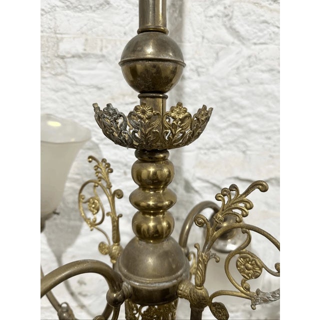 Late 20th Century Vintage Art Nouveau Style Filigree Brass 4 Arm Gas Chandelier For Sale - Image 5 of 10