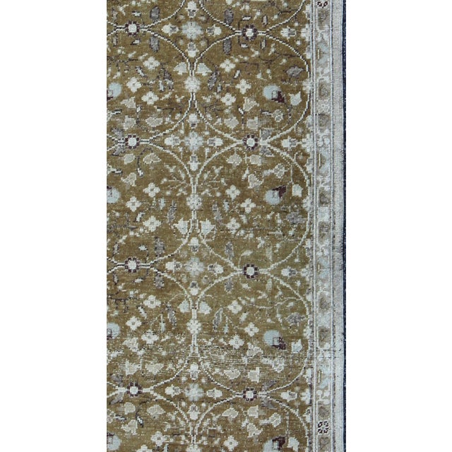 Traditional Antique All-Over Design Oushak Rug With Flowers in Ivory and Olive Green For Sale - Image 3 of 6
