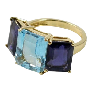 Christina Addison 18kt Yellow Gold Emerald Cut Ring With Blue Topaz and Iolite