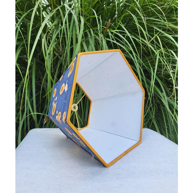 Marbled Paper Lampshade Indigo Blue Metallic Gold For Sale - Image 9 of 10