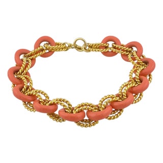 KJL Vintage Coral Resin and Gold Plate Chunky Link Necklace For Sale