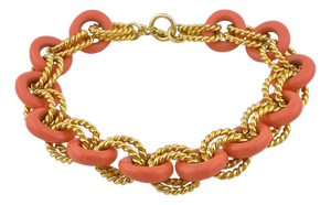 KJL Vintage Coral Resin and Gold Plate Chunky Link Necklace