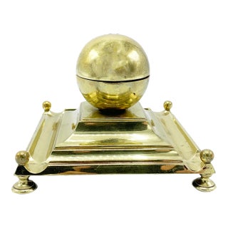Art Deco Solid Brass Sleek Geometric Inkwell For Sale