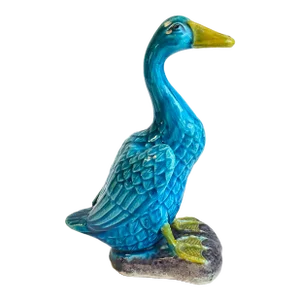 Chinese Turquoise Duck Statue Antique Figural Porcelain Blue Glaze Goose Bird Figurine