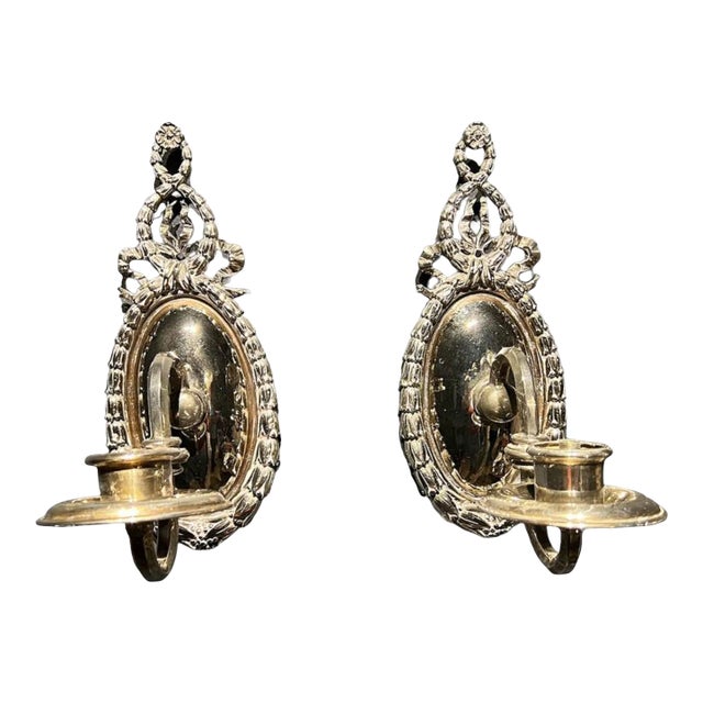 1920s Small Silver Plated One Light Sconces - a Pair For Sale