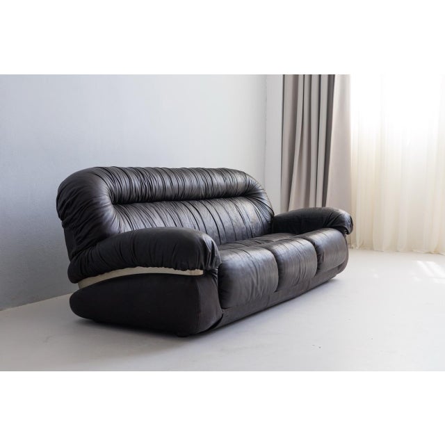 Animal Skin Vintage Brown Three-Seater Leather Sofa, 1970s For Sale - Image 7 of 8