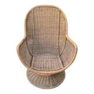 Vintage 1970's Large Swivel Wicker Rounded Egg Lounge Chair