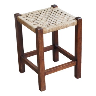 Bauhaus Hardwood Stool with Jute Weave, 1940s For Sale