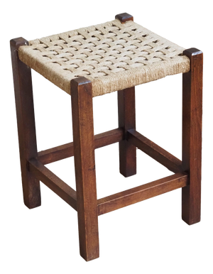 Bauhaus Hardwood Stool with Jute Weave, 1940s