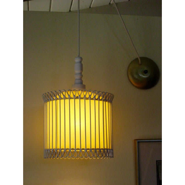 Mid-Century Modern White and Yellow Iron Chandelier For Sale - Image 10 of 11